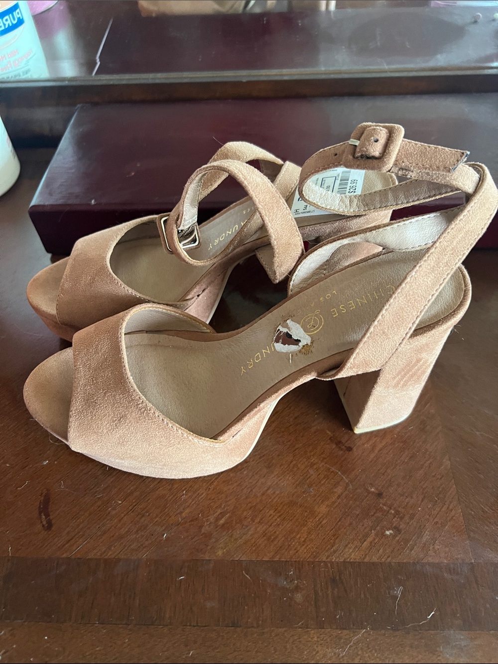 Chinese Laundry Blush Pink Suede Block Heel Sandals